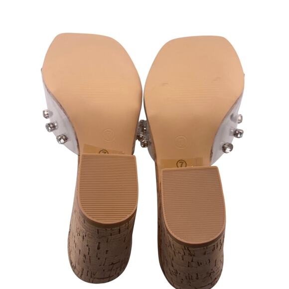 Venus Clear Embellished Cork Heel Sandals Slip On Open Toe Size 7 NWOT - Picture 4 of 4